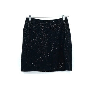 Ann Taylor Loft Black Sequin‎ Knit Lined Mini Skirt With Pockets O Petite